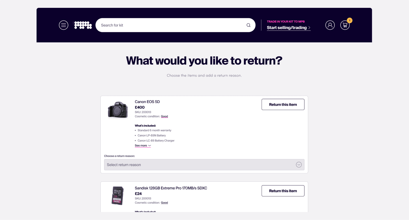 Self serve returns v.1